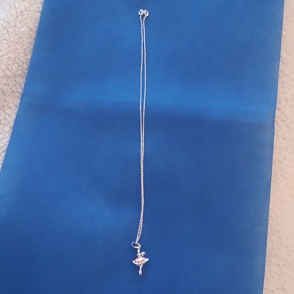 Sterling silver 18 inch chain with a cute ballerina with pink stones - Picture 1 of 4